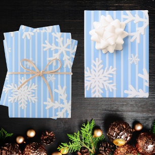 Modernes Abstraktes Pastell-Blaues Schneeflockenmu Geschenkpapier Set