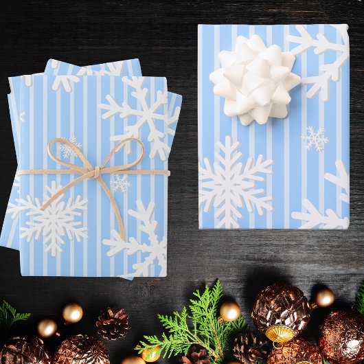 Modernes Abstraktes Pastell-Blaues Schneeflockenmu Geschenkpapier Set