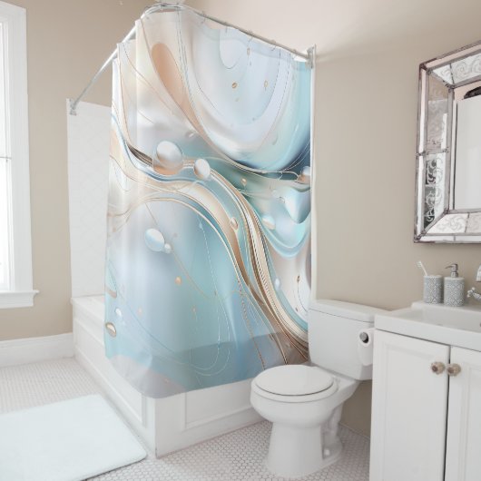Modernes abstraktes Pastellblau und Rosa Duschvorhang (Beispiel)