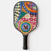 Modernes Abstraktes Patchwork-Muster Monogramm Pickleball Schläger (Rückseite)