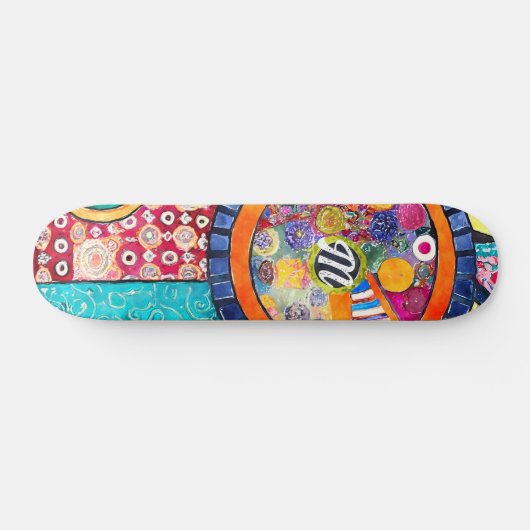 Modernes Abstraktes Patchwork-Muster Monogramm Skateboard (Horizontal)