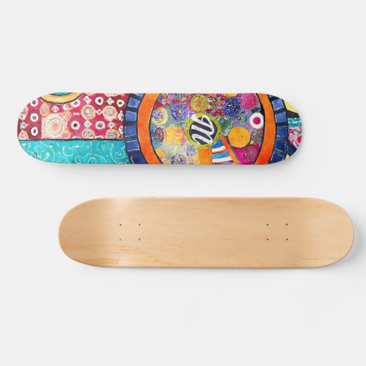 Modernes Abstraktes Patchwork-Muster Monogramm Skateboard (Horizontal)