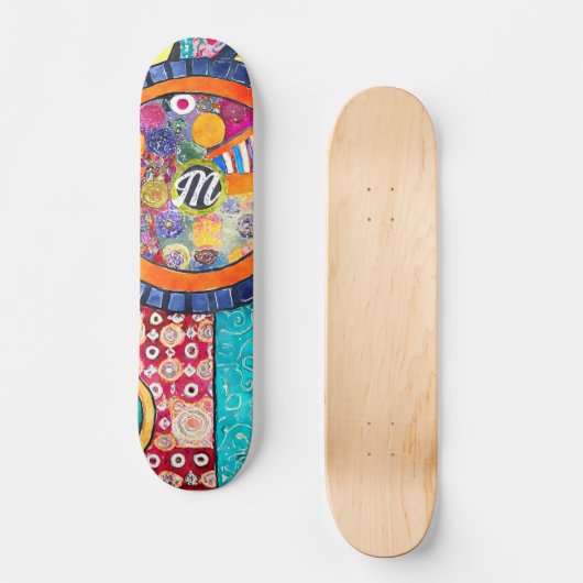Modernes Abstraktes Patchwork-Muster Monogramm Skateboard (Vorderseite)