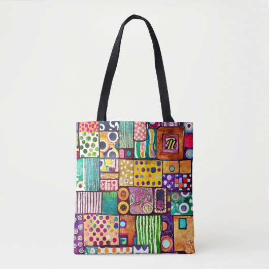 Modernes Abstraktes Patchwork-Muster Monogramm Tasche (Vorderseite)