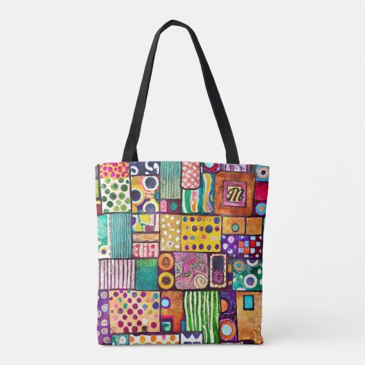 Modernes Abstraktes Patchwork-Muster Monogramm Tasche (Rückseite)