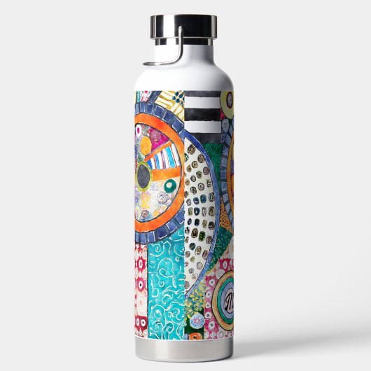 Modernes Abstraktes Patchwork-Muster Monogramm Trinkflasche (Rechts)