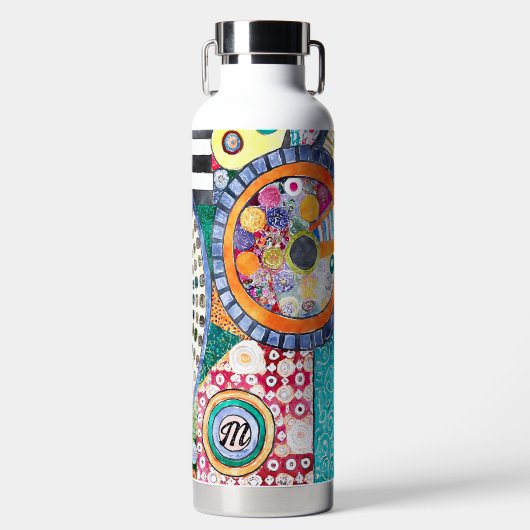 Modernes Abstraktes Patchwork-Muster Monogramm Trinkflasche (Vorderseite)