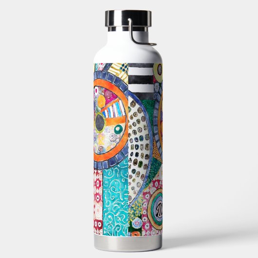 Modernes Abstraktes Patchwork-Muster Monogramm Trinkflasche (links)