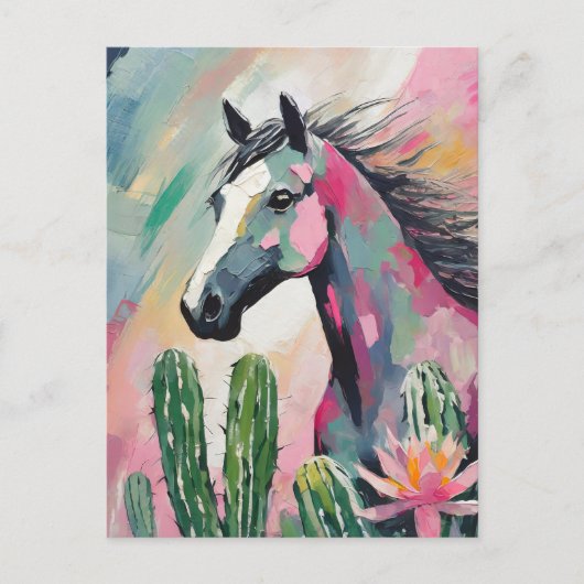 Modernes Abstraktes Pferd und Sukkulente Postkarte (Vorderseite)