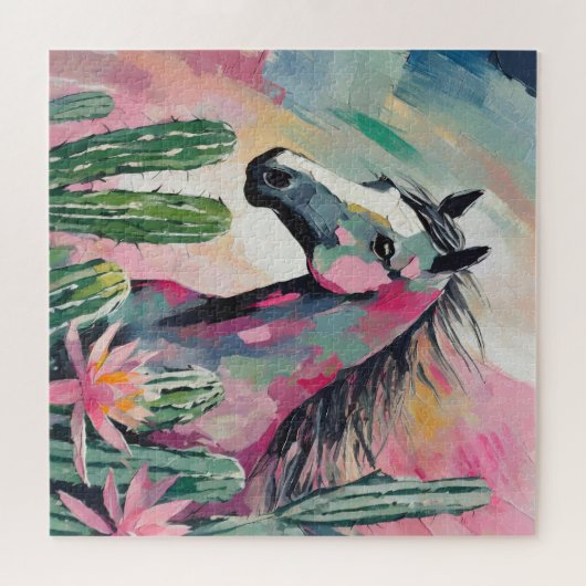 Modernes Abstraktes Pferd und Sukkulente Puzzle (Horizontal)