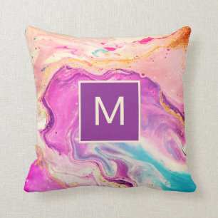 Modernes Abstraktes Pink Fine Art Swirl Monogramm Kissen