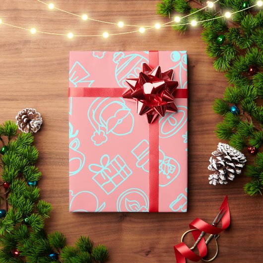 Modernes Abstraktes Pink- und Blauer Weihnachtsmus Geschenkpapier