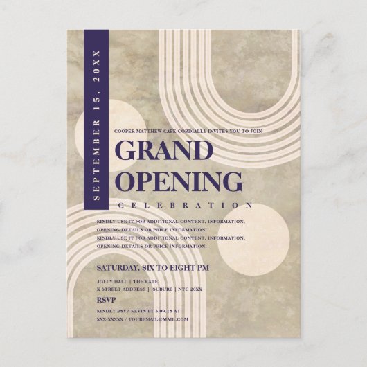 Modernes Abstraktes Rainbow Navy Blue Grand Openin Einladungspostkarte (Vorderseite)