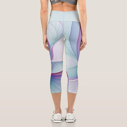 Modernes Abstraktes Rosa Blau Türkisches Fraktal K Capri Leggings (Rückseite)