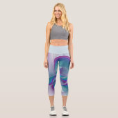 Modernes Abstraktes Rosa Blau Türkisches Fraktal K Capri Leggings (Vorderseite)