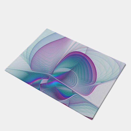 Modernes Abstraktes Rosa Blau Türkisches Fraktal K Fußmatte (Schrägansicht)