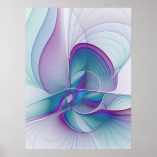 Modernes Abstraktes Rosa Blau Türkisches Fraktal K Poster