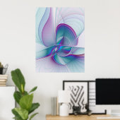 Modernes Abstraktes Rosa Blau Türkisches Fraktal K Poster (Heimbüro)