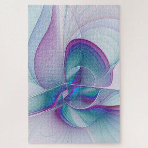 Modernes Abstraktes Rosa Blau Türkisches Fraktal K Puzzle