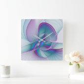 Modernes Abstraktes Rosa Blau Türkisches Fraktal K Quadratische Wanduhr (Zuhause)