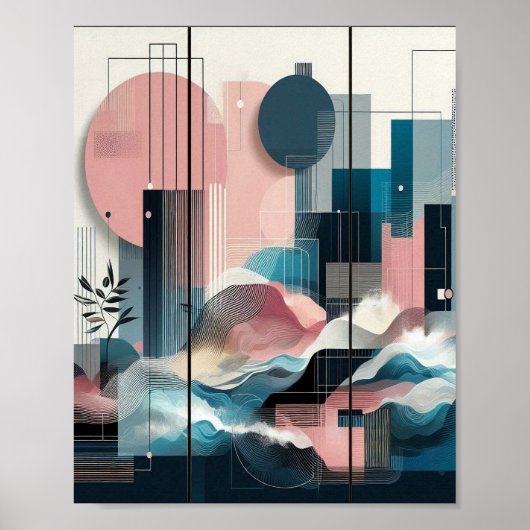 Modernes Abstraktes rosa Gelbschwarz Poster (Vorne)