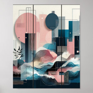 Modernes Abstraktes rosa Gelbschwarz Poster
