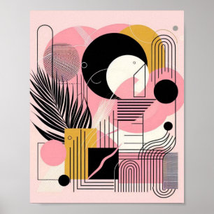 Modernes Abstraktes rosa Gelbschwarz Poster