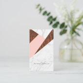 Modernes Abstraktes Rosa, weißes Marmor und Holzko Visitenkarte (Stehend Vorderseite)