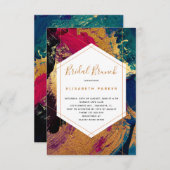 Modernes abstraktes Rot-Blau-Brautparty Einladung (Vorne/Hinten)