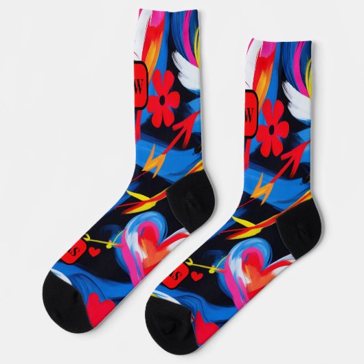 Modernes abstraktes Rot-Gelb-Monogramm Socken (Linkes Detail)