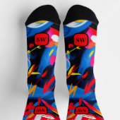 Modernes abstraktes Rot-Gelb-Monogramm Socken (Oben)