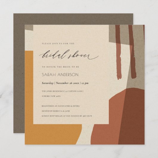 MODERNES ABSTRAKTES RUST YELLOW KÜNSTLERISCHES BRA EINLADUNG (Vorne/Hinten)