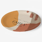 MODERNES ABSTRAKTES RUST YELLOW KÜNSTLERISCHES BRA PAPPTELLER (Schrägansicht)