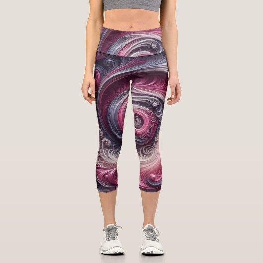 Modernes, Abstraktes, schlichtes Rosa und Lila Capri Leggings (Vorderseite)