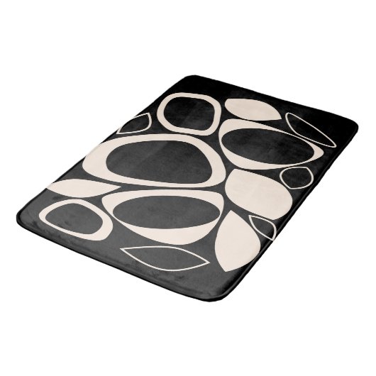 Modernes Abstraktes Schwarz Cream Muster Badematte (Schrägansicht)