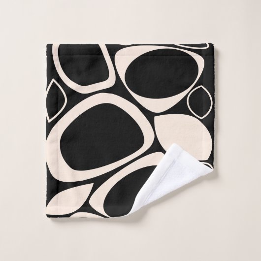 Modernes Abstraktes Schwarz Cream Muster Badhandtuch Set (Waschlappen)