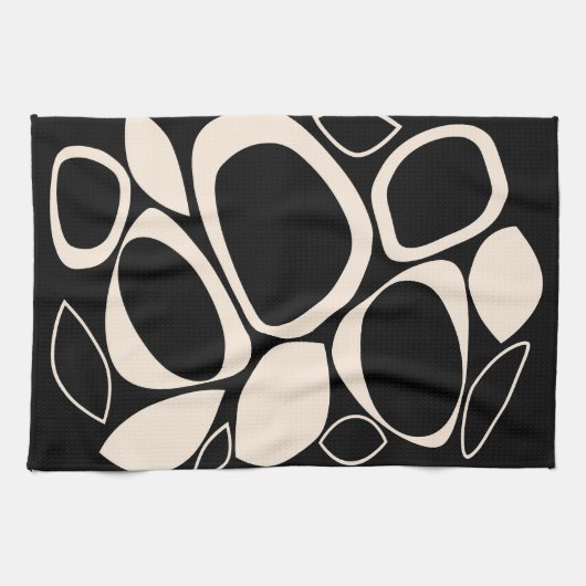 Modernes Abstraktes Schwarz Cream Muster Geschirrtuch (Horizontal)