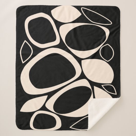 Modernes Abstraktes Schwarz Cream Muster Sherpadecke (Vorderseite)