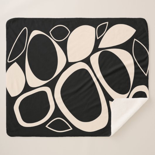 Modernes Abstraktes Schwarz Cream Muster Sherpadecke (Vorderseite (Horizontal))