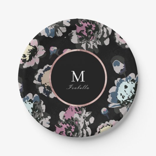 Modernes abstraktes Schwarz-Monogramm Pappteller (Vorderseite)