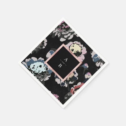 Modernes abstraktes Schwarz-Monogramm Serviette (Ecke)