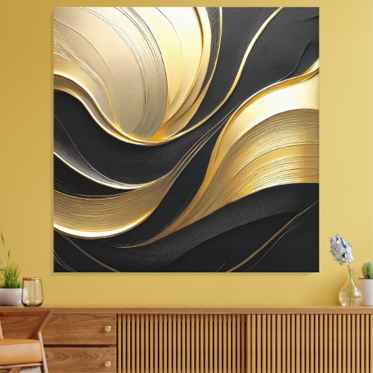 Modernes Abstraktes Schwarz und Gold Leinwanddruck (Insitu (Wohnzimmer))