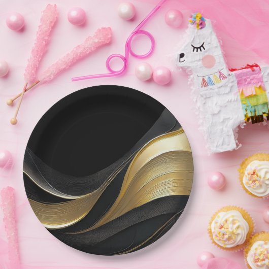 Modernes Abstraktes Schwarz und Gold Pappteller (Party)