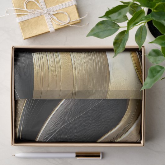 Modernes Abstraktes Schwarz und Gold Seidenpapier (Geschenk)