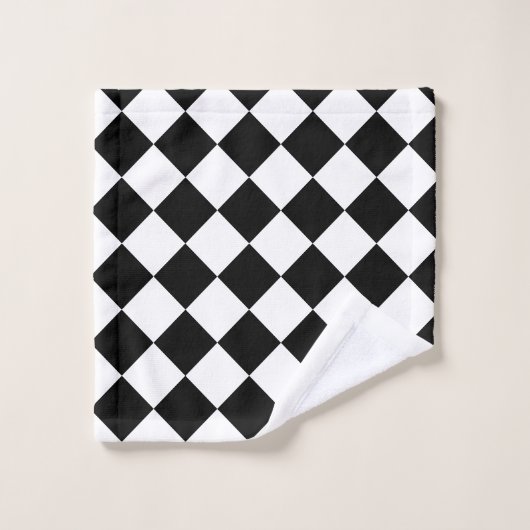 Modernes Abstraktes Schwarz-Weiß-Diamant-Muster Badhandtuch Set (Waschlappen)