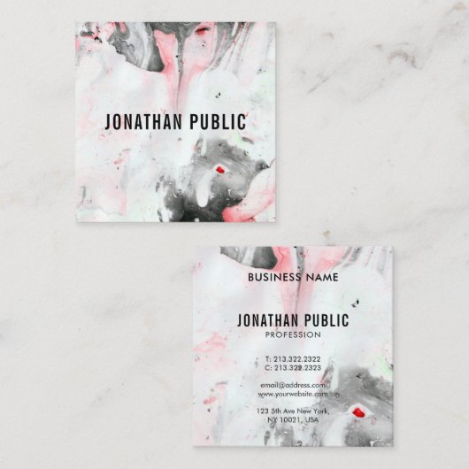 Modernes Abstraktes Schwarz-Weiß-Template Quadratische Visitenkarte (Vorne/Hinten)