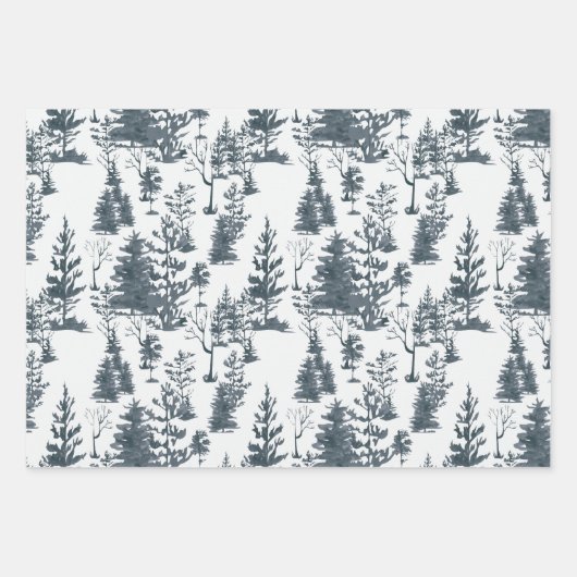 Modernes Abstraktes Schwarz-Weiß-Winterwald Geschenkpapier Set (Vorderseite)