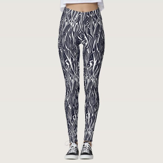 Modernes Abstraktes Schwarz-Weiß-Zebra-Muster Leggings (Vorderseite)