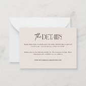 modernes, abstraktes Schwarz-weißes Hochzeitsdetai Mitteilungskarte (Rückseite)