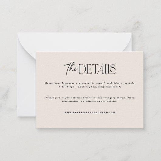 modernes, abstraktes Schwarz-weißes Hochzeitsdetai Mitteilungskarte (Rückseite)